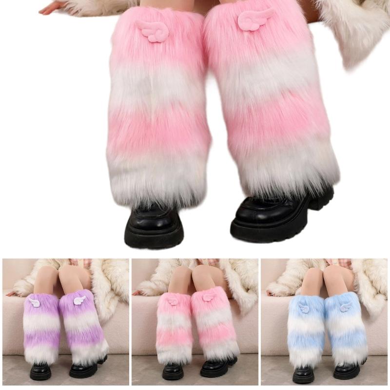 Anime Cute 3D Wing Boot Cover Women Girls Japanese Colorblock Plush Leg Warmer