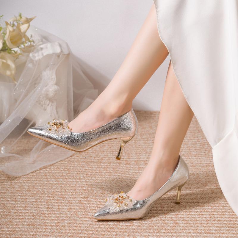Fashion 2025 New Women Shoes High Heels Women Pumps Sequins High Heels Women Shoes Sexy Ladies Wedding Party Bow Tie Stiletto Heels