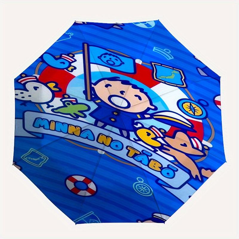 MinnaNoTabo Automatic Folding Umbrella Simple 8 Rib Design, Bright Cartoon Pattern, Durable Iron Frame, Suitable For Travel, Outdoor, Beach