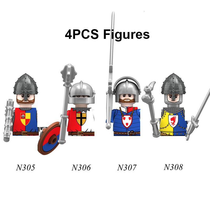 Военные Строительные Блоки Средневековый Солдат Рыцари Снаряжение Скакун Боевой Конь Флаг Волка Жилеты Щиты Огненный Дракон Мини Кирпич Игрушка