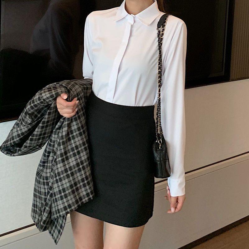 Long Sleeved White Shirt Women's Work Clothes Spring and Autumn Solid Formal Shirts Versatile Comfortable Tops