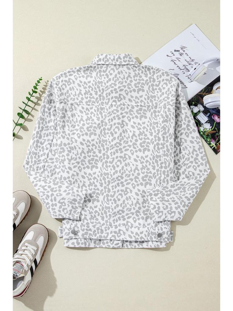 Женская джинсовая куртка Shi Ying 2025 с леопардовым принтом и отложным воротником - Модная европейская и американская зимняя верхняя одежда.