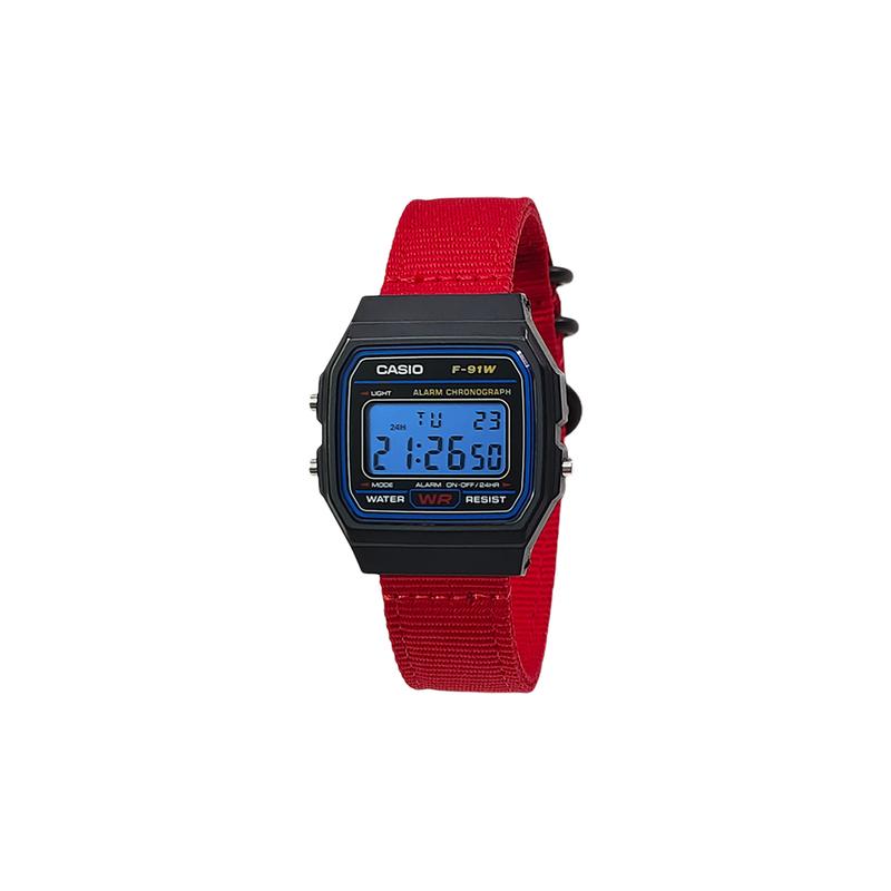 Casio Индивидуальные часы модифицированная серия черный корпус из смолы классические ретро маленькие квадратные часы водозащита для жизни F-91W---NEO-CRIMS-HongSeBiaoDaiLanSeBiaoJing