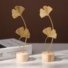 Golden Ginkgo Leaf Decoration with Wood Base Metal Feather Leaves Snowflake Figurine Statue Sculpture Home Office Living