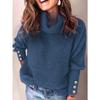 Autumn and Winter Women's Air Force Blue Color Turtleneck Knit Sweater