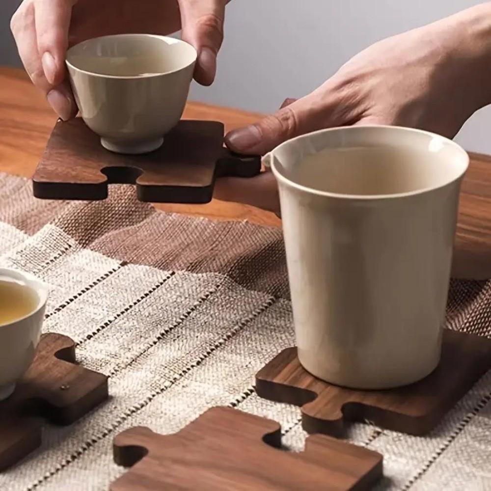 4pcs Non Slip Wooden Coaster Set Vintage Building Block Coasters Mug Coffee Coaster Home Decor