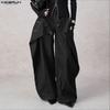Men Zip-up High Waist Wrap Trousers Casual Front Cross Long Wide Legs Pants