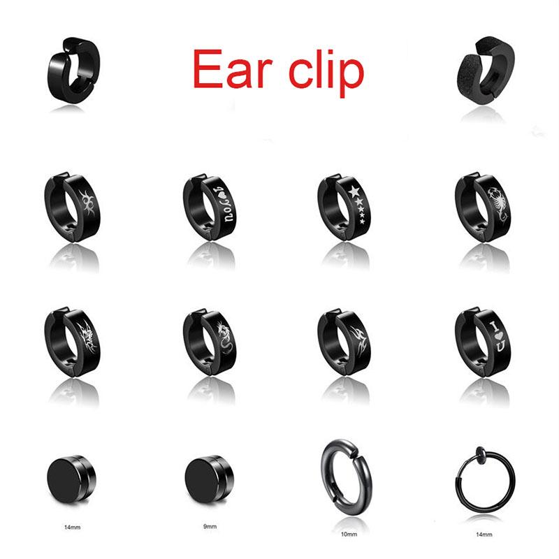 2pcs Unisex Stainless Steel Punk Man Black Drop Earrings Geometry Triangle Star Cross Fish Love Feather Party Multiple Gothic