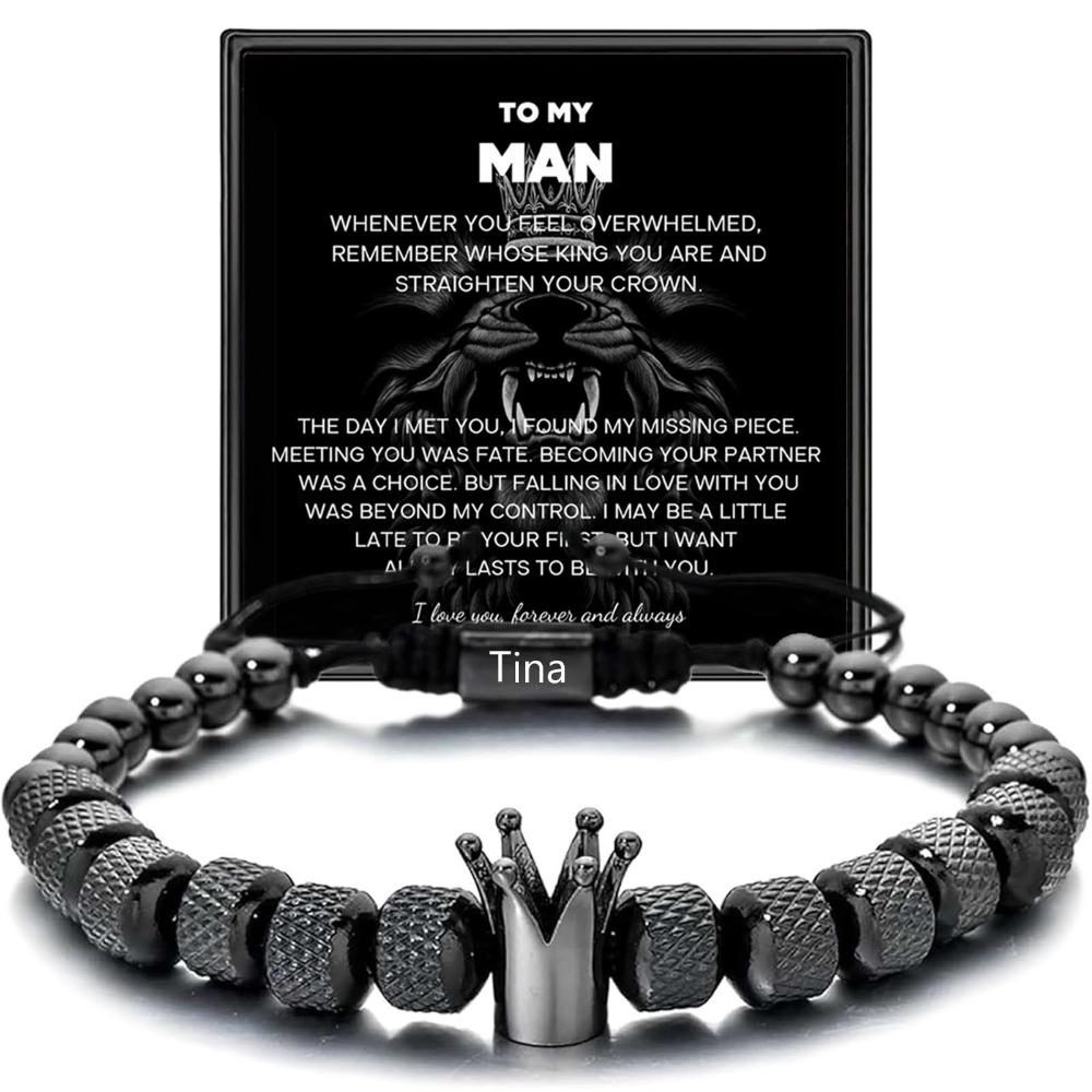 Men's Crown Bracelet Stainless Steel Snap Braided Adjustable Bracelet Inspiring Gift Pineapple Bead Crown Bracelet