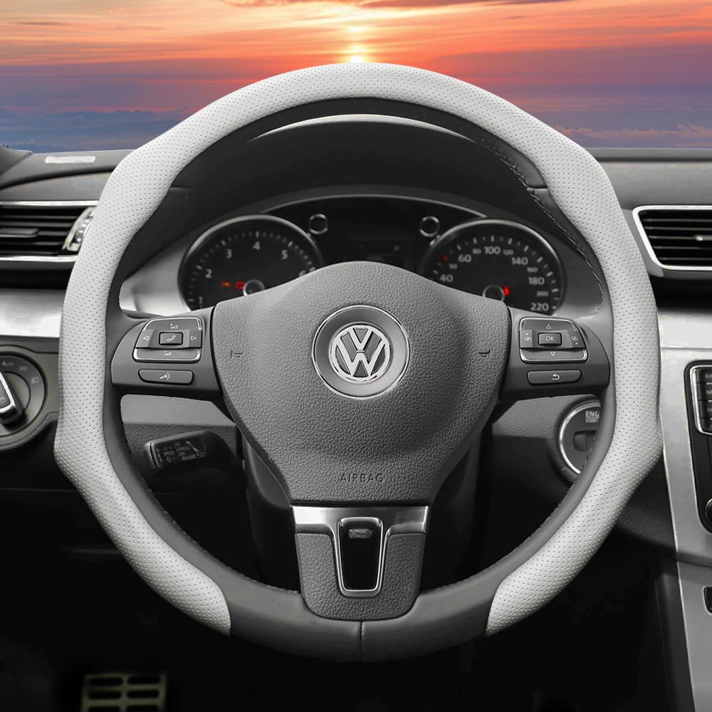 Подходит для Volkswagen Чехол на руль из перфорированной кожи, Нескользящий, Дышащий, Интегрированный защитный чехол Golf Passat Polo Jetta