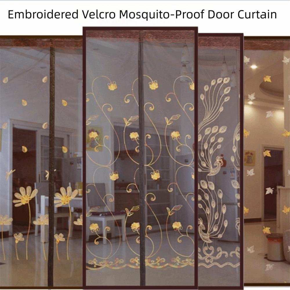 Embroidered Mosquito-proof Door Curtain No Punching Mesh Door Curtain Anti Mosquito Net  Summer
