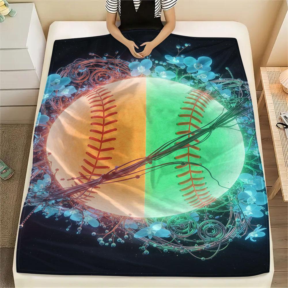1Pc Luminousball Print Flannel Blanket, High quality Comfortable for All Seasons, Home Decor, Warmth and Comfort, Perfect for Christmas Gifts