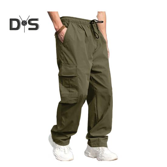 Мужские брюки-карго весна-осень с несколькими карманами, эластичный пояс, прямые спортивные брюки, эластичные брюки, однотонные, свободные, уличный стиль, для бега