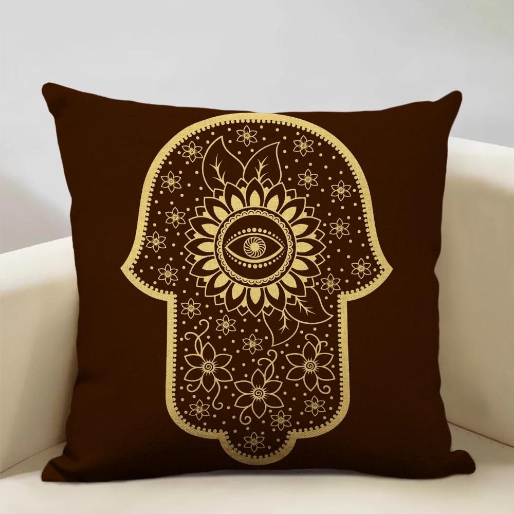Mandala Sofa Decorative Throw Pillow Case, Hamsa Cushion Cover, Home Living Room Pillow Cover, 45x45cm