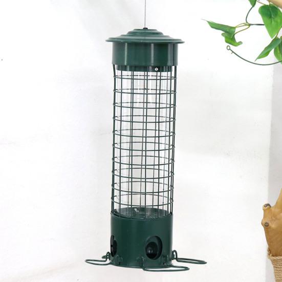 Металлическая кормушка для птиц на открытом воздухе, подвесная кормушка для семян, защищающая от белок, с насестами для диких птиц, вьюрков, голубых сойок, синиц