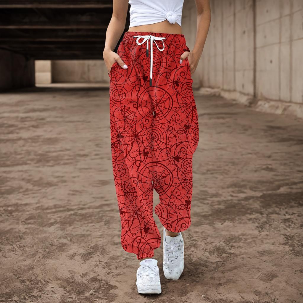 Женские спортивные штаны, мешковатые, с высокой талией, большие размеры, спортивные штаны с карманами, напечатанные брюки, брюки для женщин