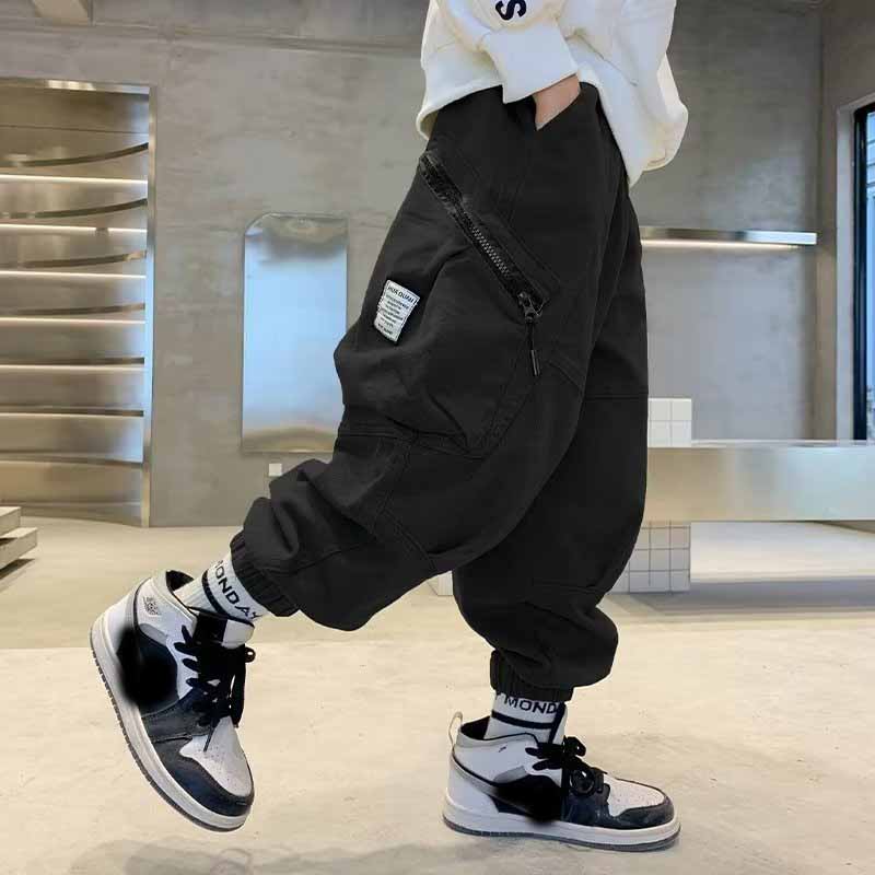 Детская одежда для мальчиков весна осень брюки-карго детские повседневные спортивные штаны больших размеров брюки-карго для мальчиков с имитацией молнии