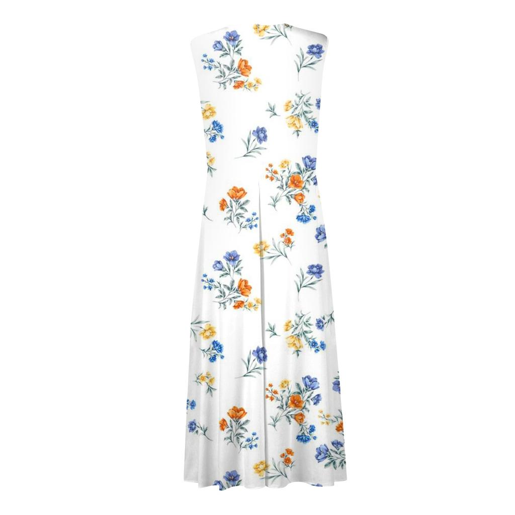 Женское длинное платье Платье макси Повседневное платье Летнее повседневное платье без рукавов с v-образным вырезом в стиле бохо с талией и принтом