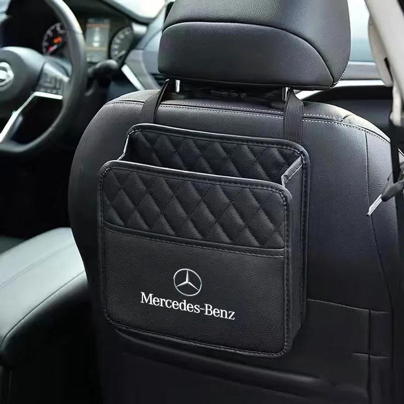 GLC GLB Car Leather Storage Bag Seat Backrest Organizer Box Trash Can For Mercedes Benz AMG W203 W206 W220 W205 W211 W212 W201