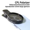CPL Filter 52mm Phone Camera Lens Portable Professional Phone Polarizer Wide Angle Lens with Clip for Most Smartphones
