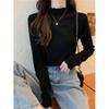 Spring Autumn Winter Knitwear T Shirt For Women With Wood Ears Trim And Half High Neck In Soft Fabric