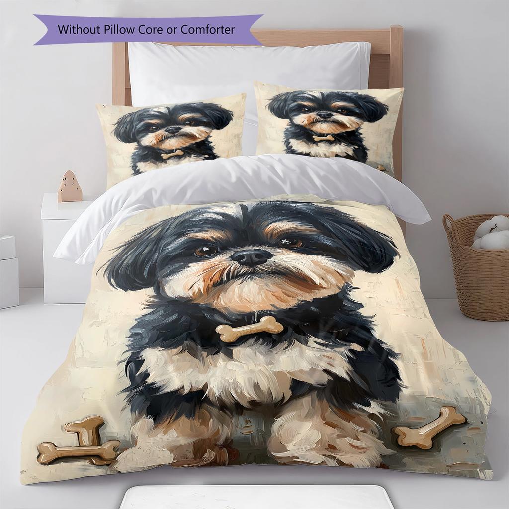 Dog&Bone Pattern Bedding Quilt Set Quilt Cover Pillowcase Home Decoration Birthday Gift (1 * duvet cover + 2 * pillowcase, without core)