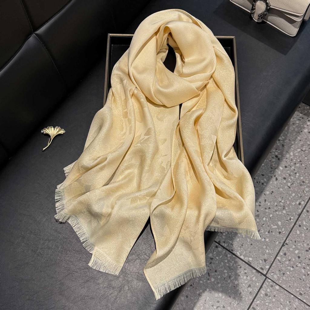 Summer Solid Color Long Scarf Simulation Silk Scarf Five-pointed Star Jacquard Sunscreen Silk Scarf Beach Scarf Shawl Outside Travel Women