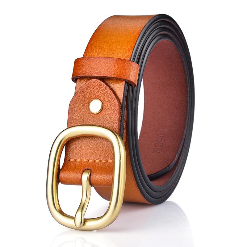 Women'S Leather Pin Buckle Belt, Two-Layer Cowhide Silver Buckle Belt, Casual Matching, Jeans Belt Trendy
