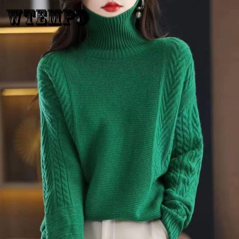 Solid Color Turtleneck Sweater Women's Loose Pullover All-match Knitted Bottoming Shirt for Autumn and Winter