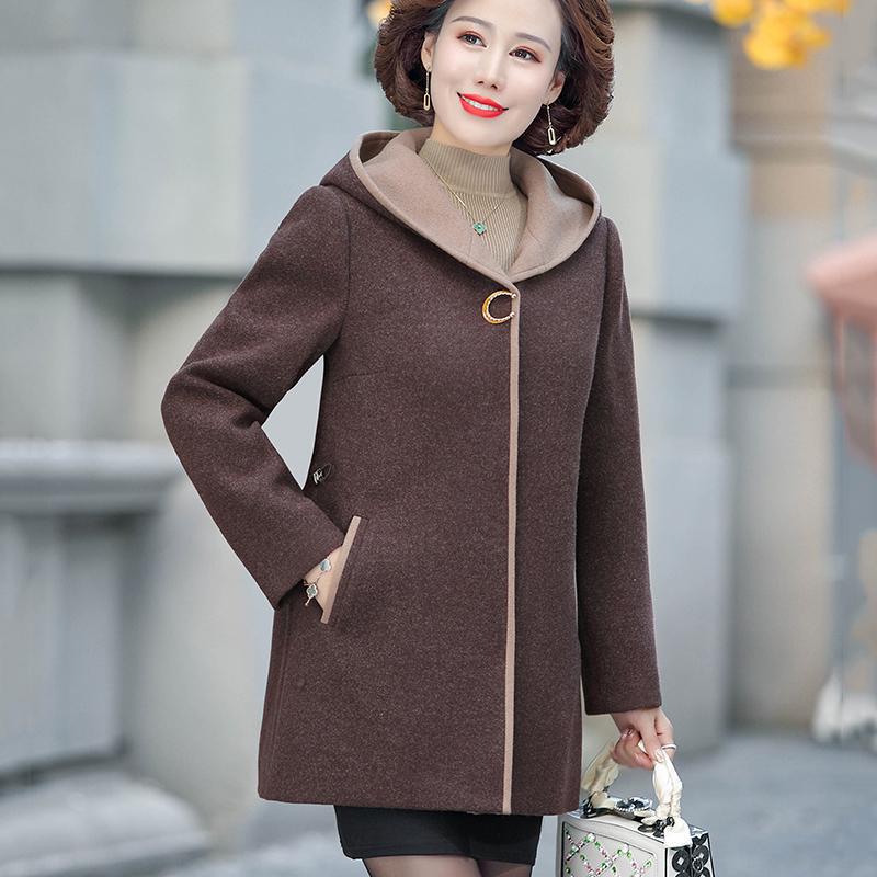 Роскошное шерстяное пальто с капюшоном для женщин среднего возраста - Осень/Зима, свободный крой, с хлопковой подкладкой