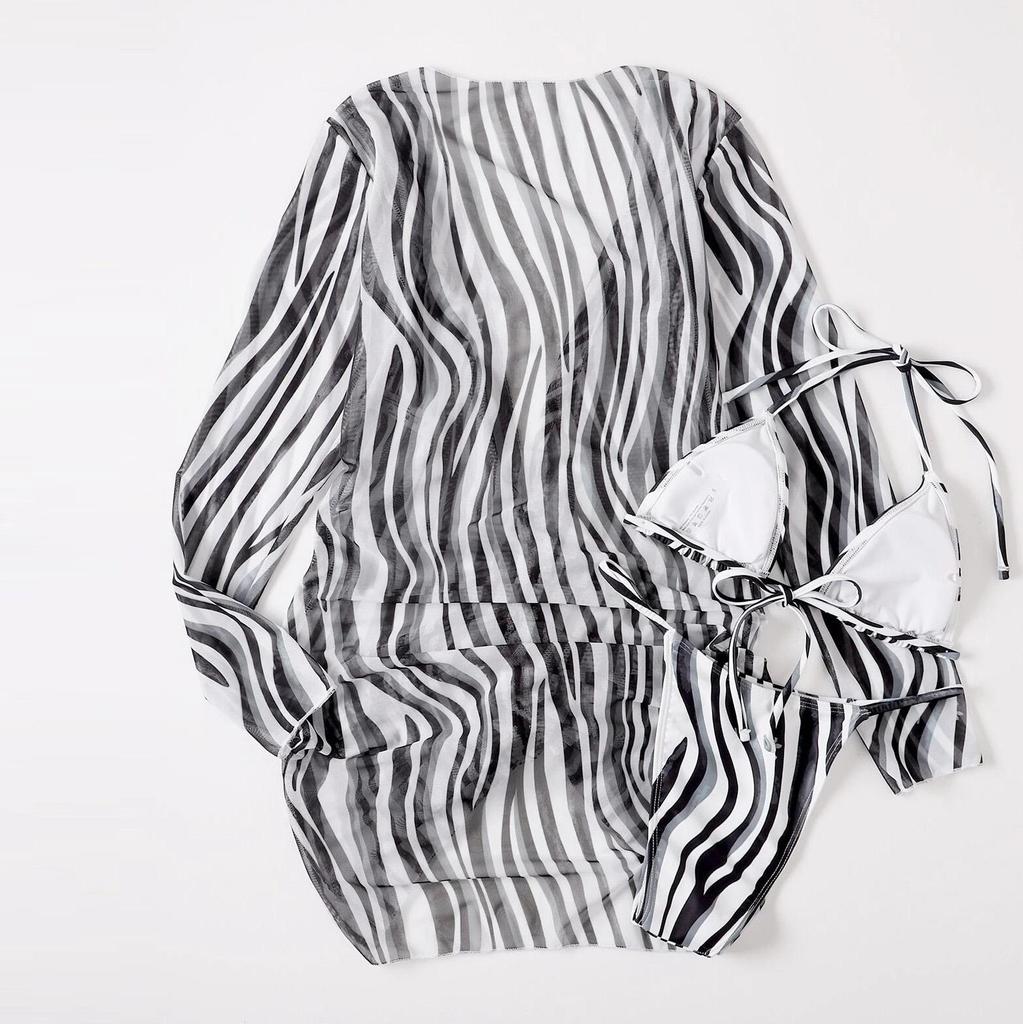 Купальник женский, разделенный комплект из трех предметов, трехточечный свитер с длинными рукавами, полосатые комплекты бикини на шнурке