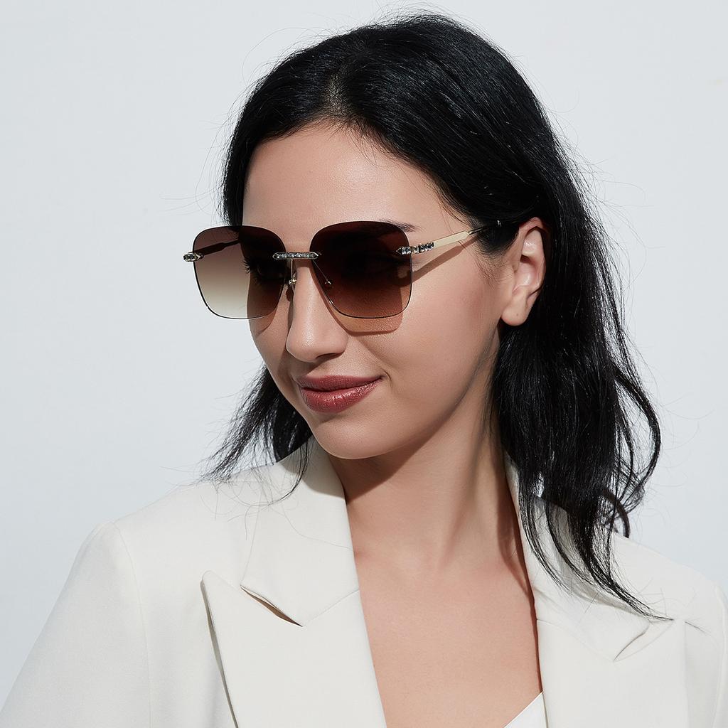 Очки без полей квадратные мужские металлические большие текстурные солнцезащитные очки новые женские Ins солнцезащитные очки