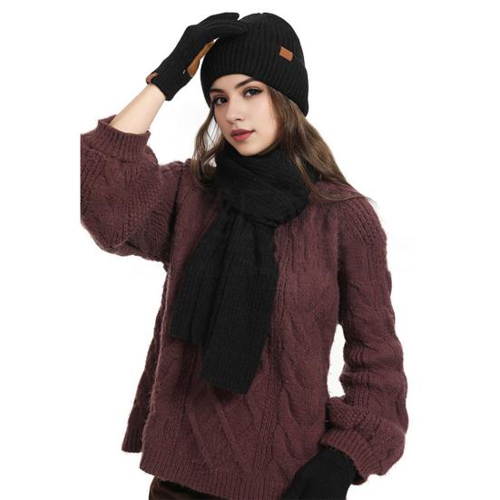 3 Pcs/Set Unisex Winter Beanie Scarf Gloves Set Thick Knitted Warm Cap Great Friction Palm Gloves Elastic Ear Protection Windproof Winter Outdoor
