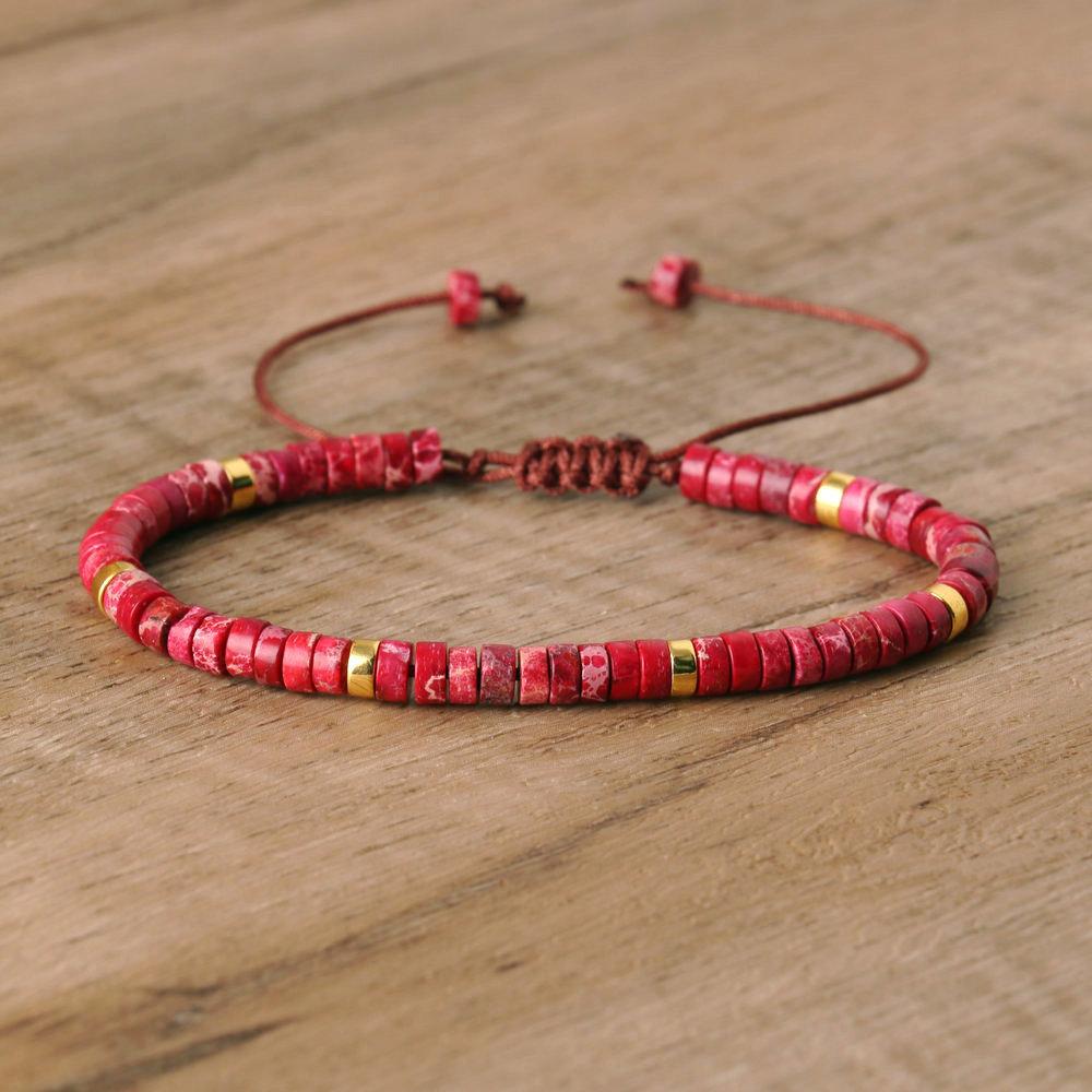 2x4mm Dainty Imperial Jasper Bracelet for Women Handwoven Adjustable Healing Stone Jewelry Alloy Main Material for Anniversary