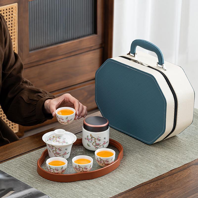 Chinese suet jade cover bowl travel tea set ceramic Dehua white porcelain retro gift box with hand gift printing