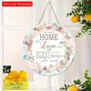 2D Flat 20*20cm1pc Home Love and Bless Simple Artistic Style Pink Garland Round Hanging Wooden Home Decoration, Light Pink Beatiful Flowers Print Wood