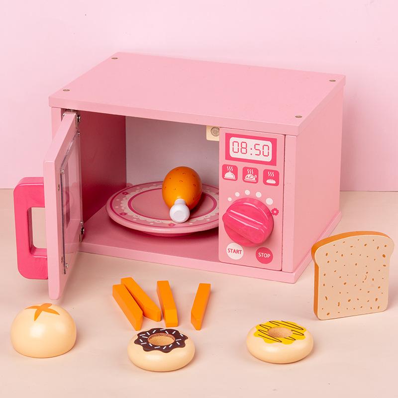 Children'S Microwave Oven Oven Baking Toys Wooden Simulation Playing Home Kitchen Dining Kitchen Parent-Child Interactive Toys