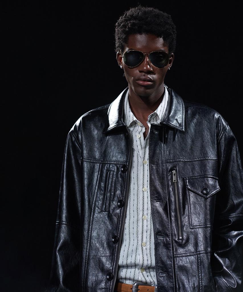 TAKEASY [Dmd] Incision Leather Car Coat - Black