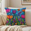Colorful Painted Flowers Pillow Case Organic Short Plush Cushion Covers Breathable Washable WrinkleResistant