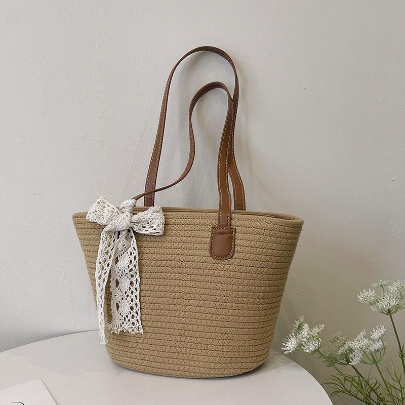 Women's Large Capacity Woven Straw Shoulder Bag - 2025 Spring Niche Beach Bucket Bag with Texture for Commute