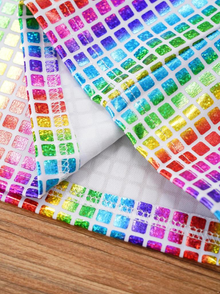 Мальчики Девочки Блестящая Клетчатая Футболка Унисекс Детские Футболки с Коротким Рукавом Топы Чирлидинг Уличные Танцы Хор Сценическое Выступление