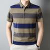 Высококачественная мужская полосатая футболка с коротким рукавом, тонкий хлопковый дизайн, деловой отложной воротник, мужская футболка поло,