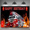 Firefighter Firetruck Theme BackgroundRed Fire Truck Children Boy Birthday Party Decor Baby Shower Photography Backdrop Props