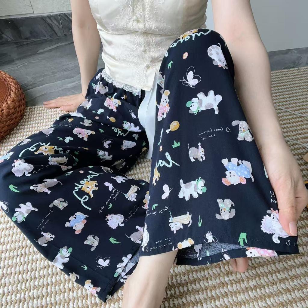 Summer thin positioning cinnabar cotton and silk pajama pants women's loose walking pants cotton and silk wide-leg pants can be worn outside