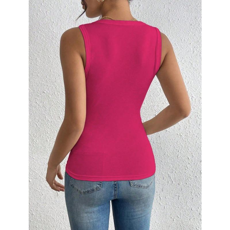 Women European Style 3d Flower Decoration Solid Sleeveless Crop Tank Top