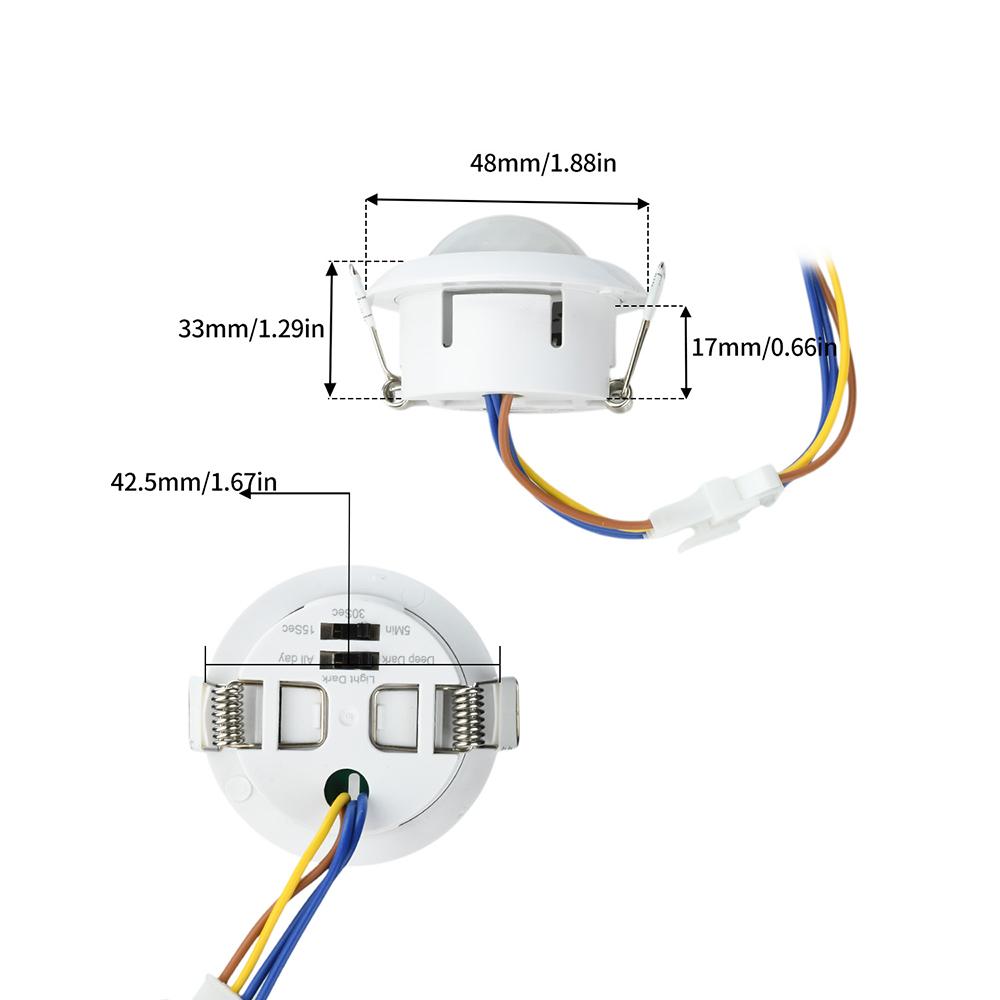 PIR Human Motion Sensor AC85-265V Recessed Mount Spring Buckle Time Delay Light Control For LED Lamp