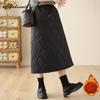 Korean Style Autumn Winter Women Black Midi Skirt Elastic Waist Padded Warm A-Line Skirt Basic Solid Loose Thick Skirts Womens