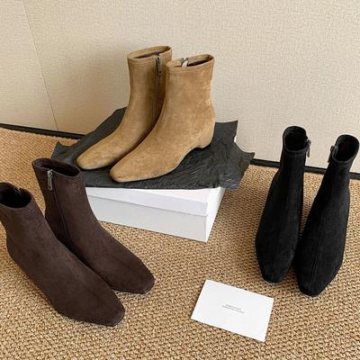 Невидимые увеличивающие рост короткие ботильоны 2025 осень-зима новая ретро-темпераментная универсальная квадратная голова задняя молния тонкие эластичные ботинки