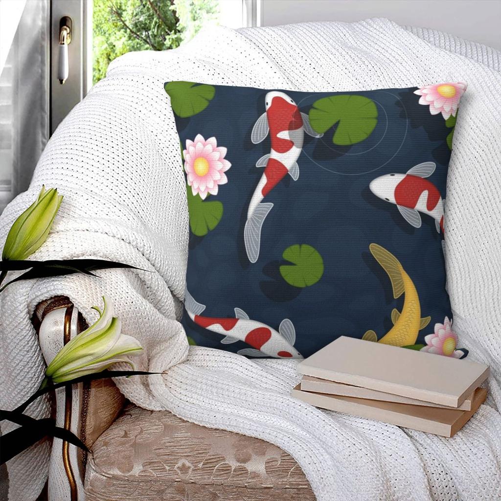 Japanese Koi Fish Pond Square Pillowcase Pillow Cover Polyester Cushion Decor Comfort Throw Pillow for Home Bedroom