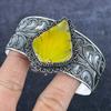 Yellow Onyx Carving Gemstone 925 Sterling Silver Cuff Bangle Adjustable L7C44
